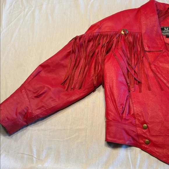 Women's VTG MPW Western 100% Red Fringe Leather Jacket , S , $59 - Picture 2 of 14